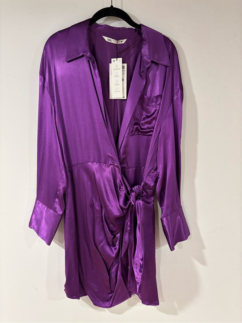 NWT Zara Purple Satin Tie-Front Mini Dress